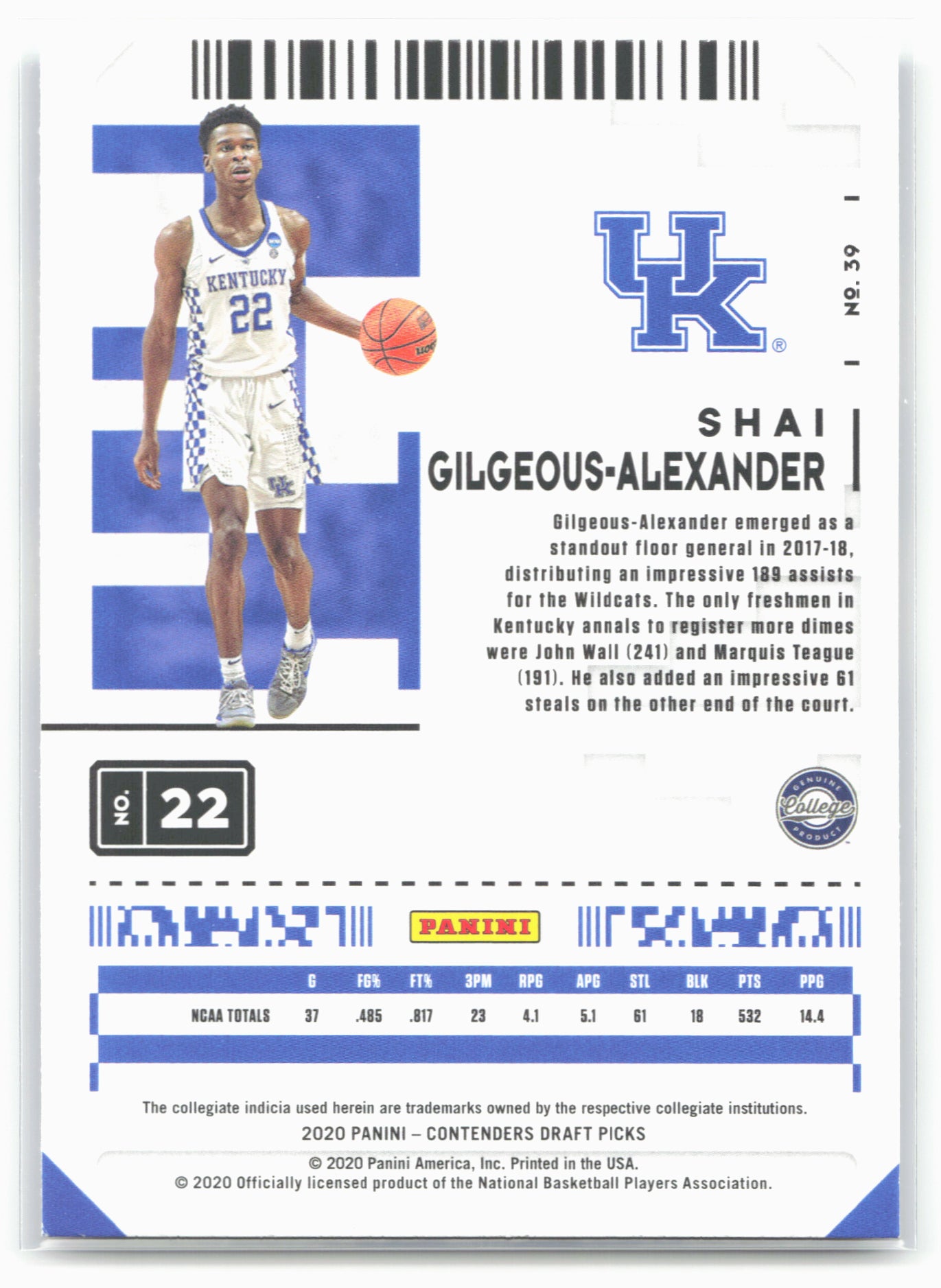 2020 Panini Contenders Draft Picks #39 Shai Gilgeous-Alexander
