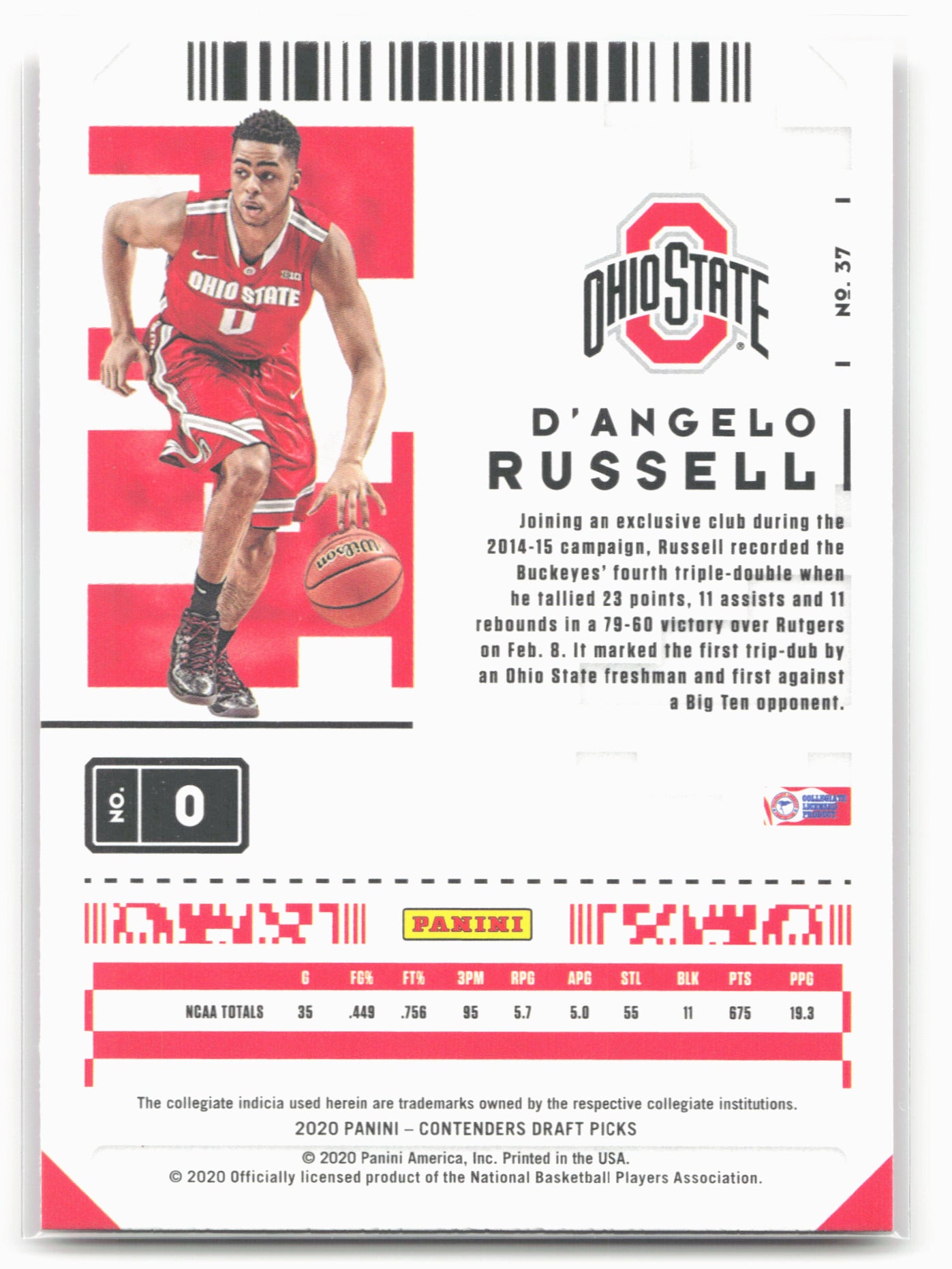 2020 Panini Contenders Draft Picks #37 D'Angelo Russell