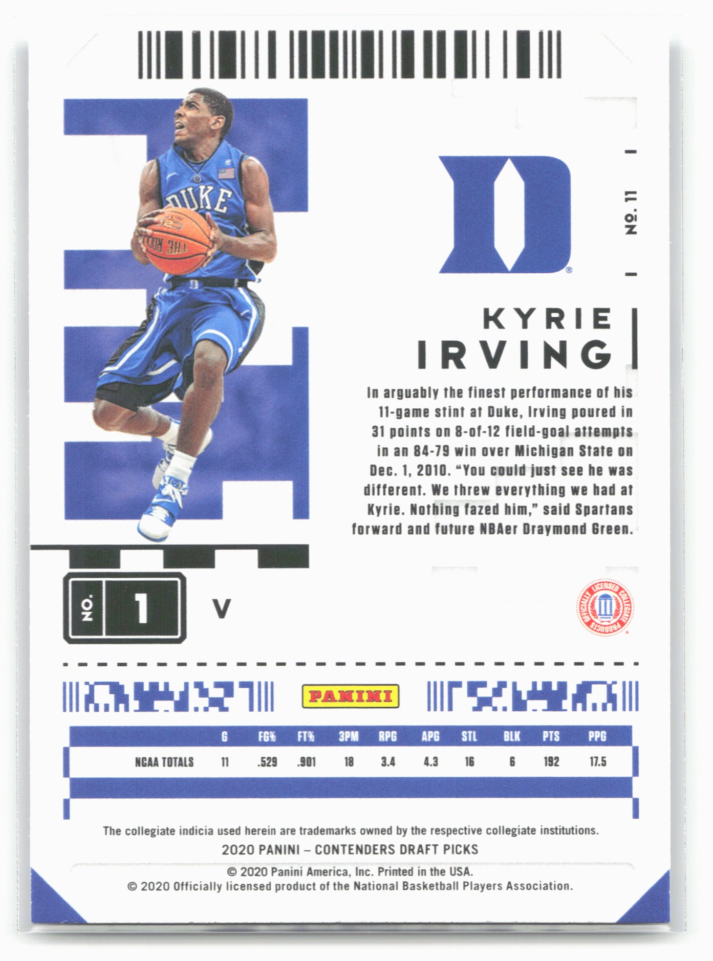 2020 Panini Contenders Draft Picks #11b Kyrie Irving Campus Ticket