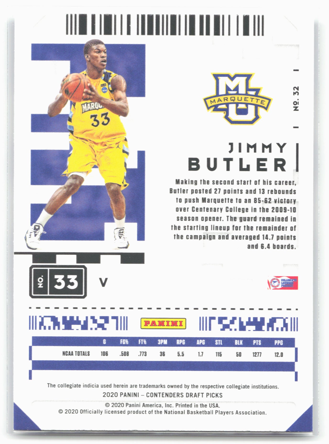 2020 Panini Contenders Draft Picks #32b Jimmy Butler Yellow Jersey