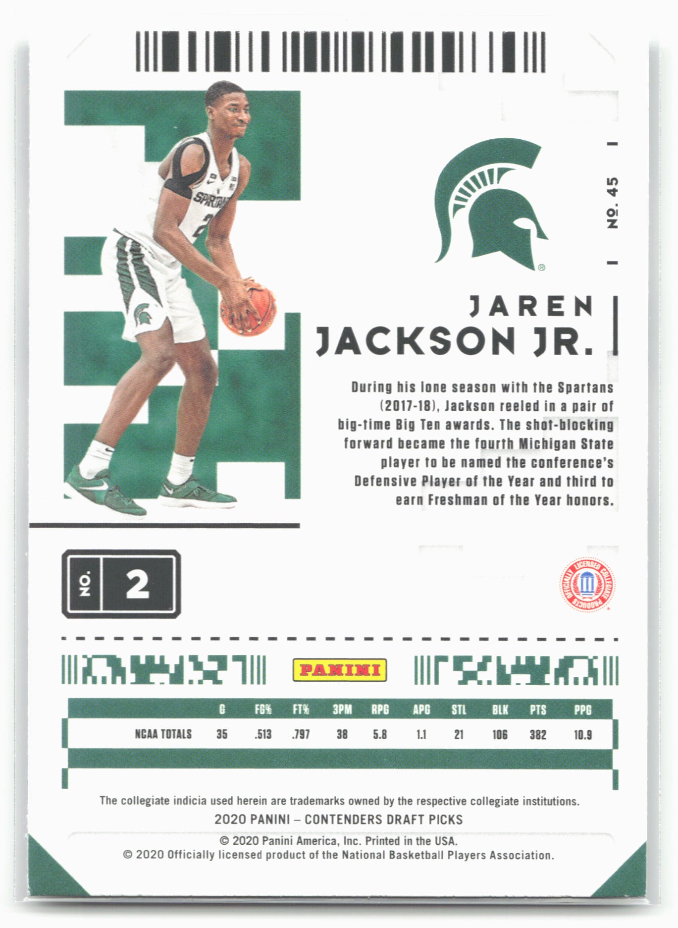 2020 Panini Contenders Draft Picks #45 Jaren Jackson Jr.