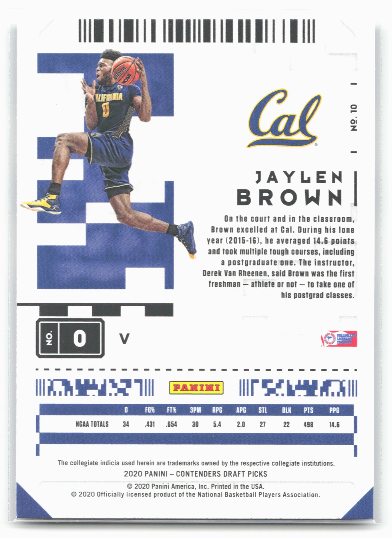 2020 Panini Contenders Draft Picks #10b Jaylen Brown Blue jersey