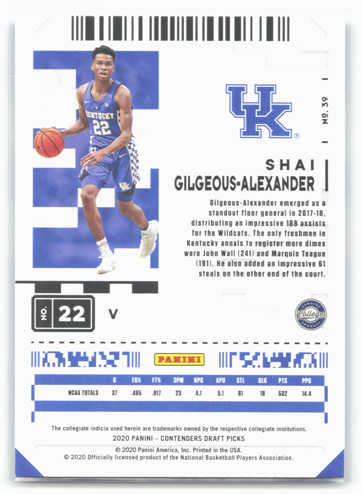 2020 Panini Contenders Draft Picks #39b Shai Gilgeous-Alexander