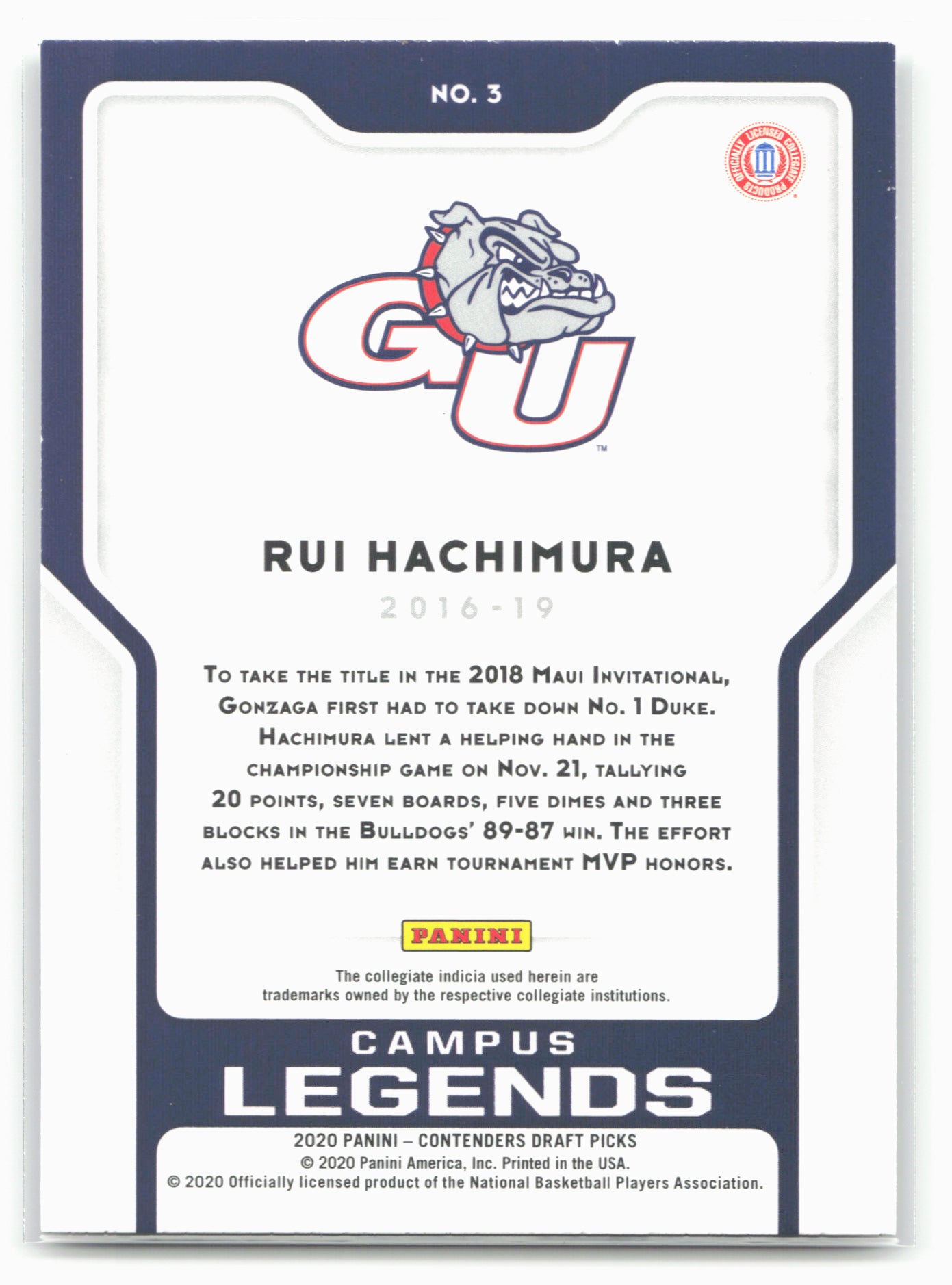2020 Panini Contenders Draft Picks #3 Rui Hachimura Campus Legends