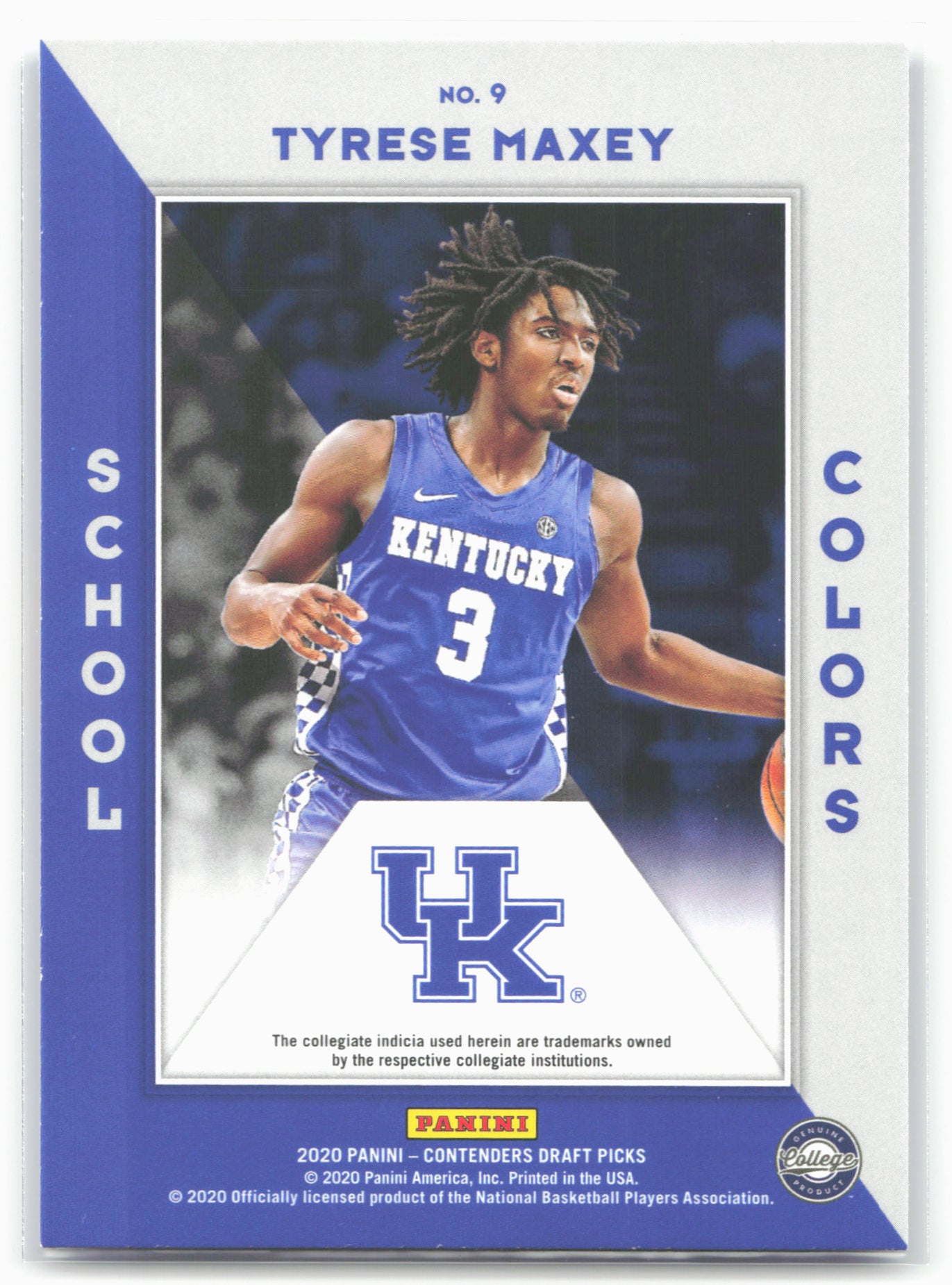 2020 Panini Contenders Draft Picks #9 Tyrese Maxey School Colors
