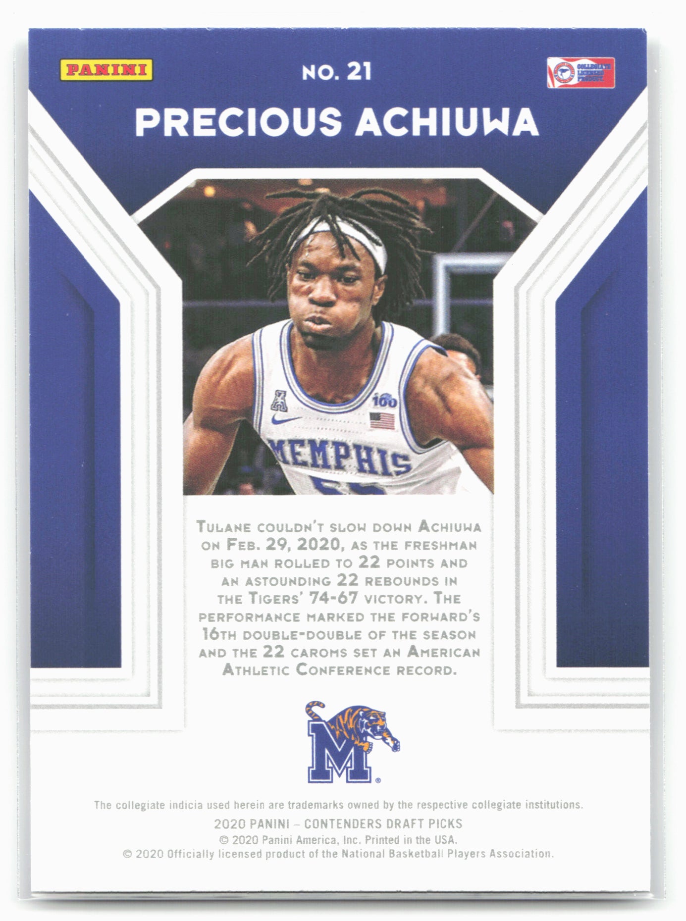 2020 Panini Contenders Draft Picks #21 Precious Achiuwa Playing the Numbers Game