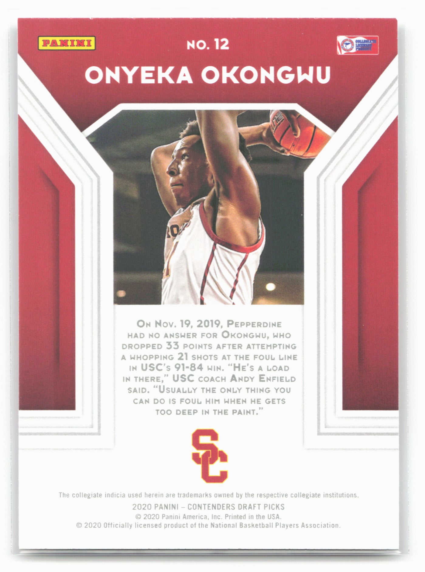 2020 Panini Contenders Draft Picks #12 Onyeka Okongwu Playing the Numbers Game