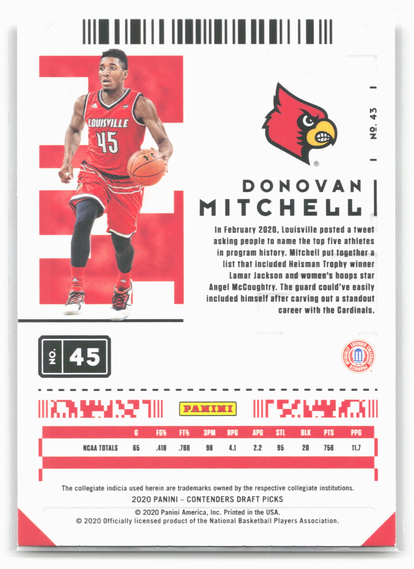 2020 Panini Contenders Draft Picks #43 Donovan Mitchell Campus Ticket