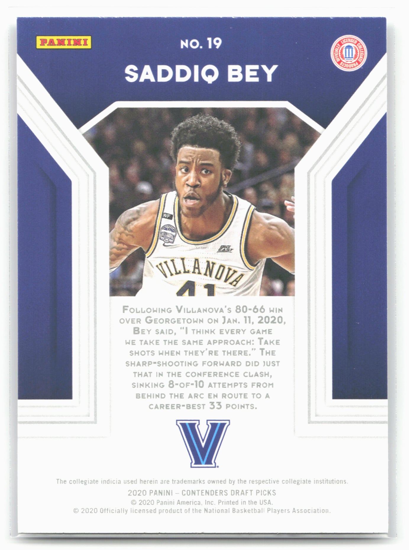 2020 Panini Contenders Draft Picks #19 Saddiq Bey Playing the Numbers Game