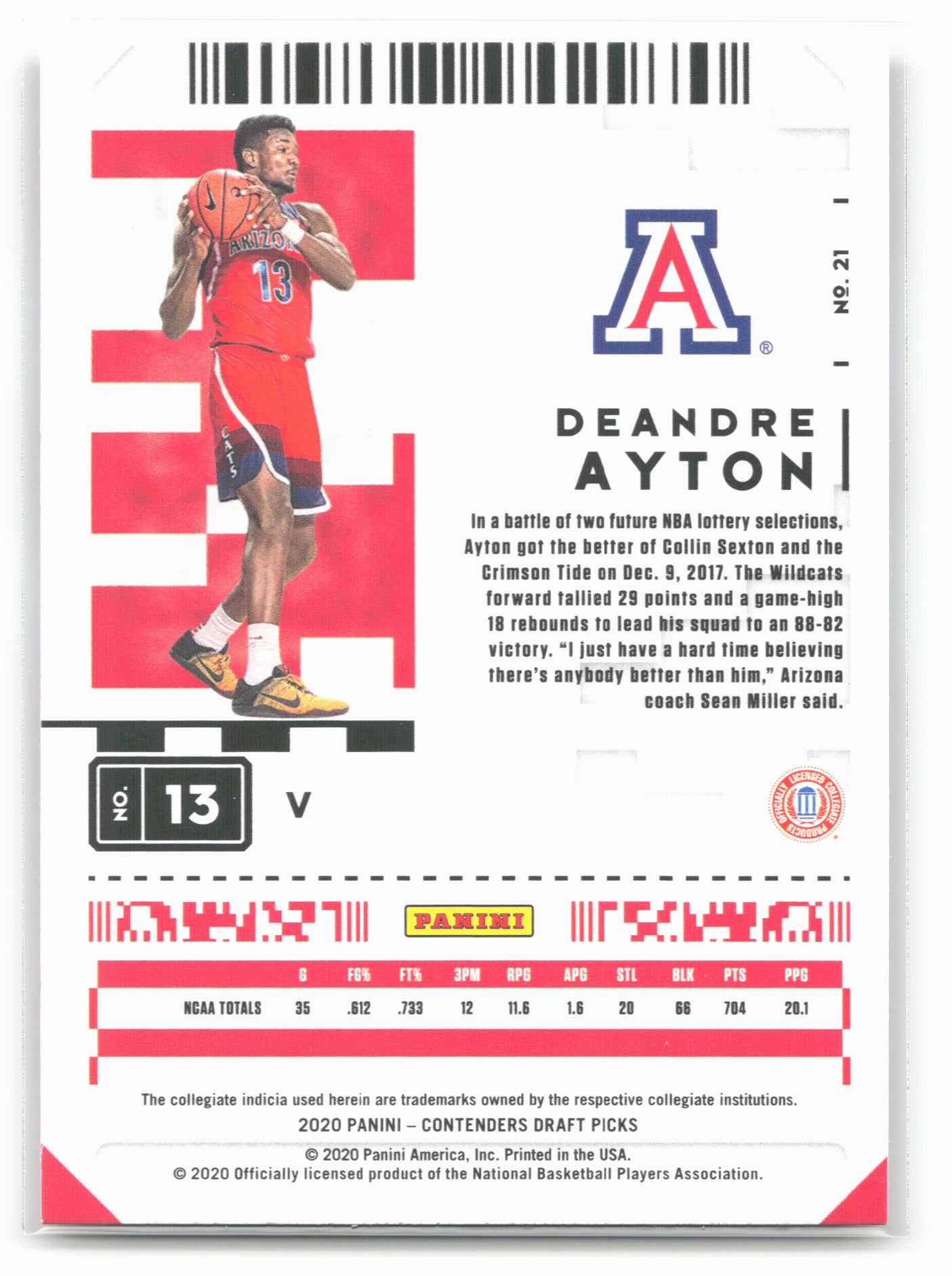 2020 Panini Contenders Draft Picks #21b Deandre Ayton Campus Ticket