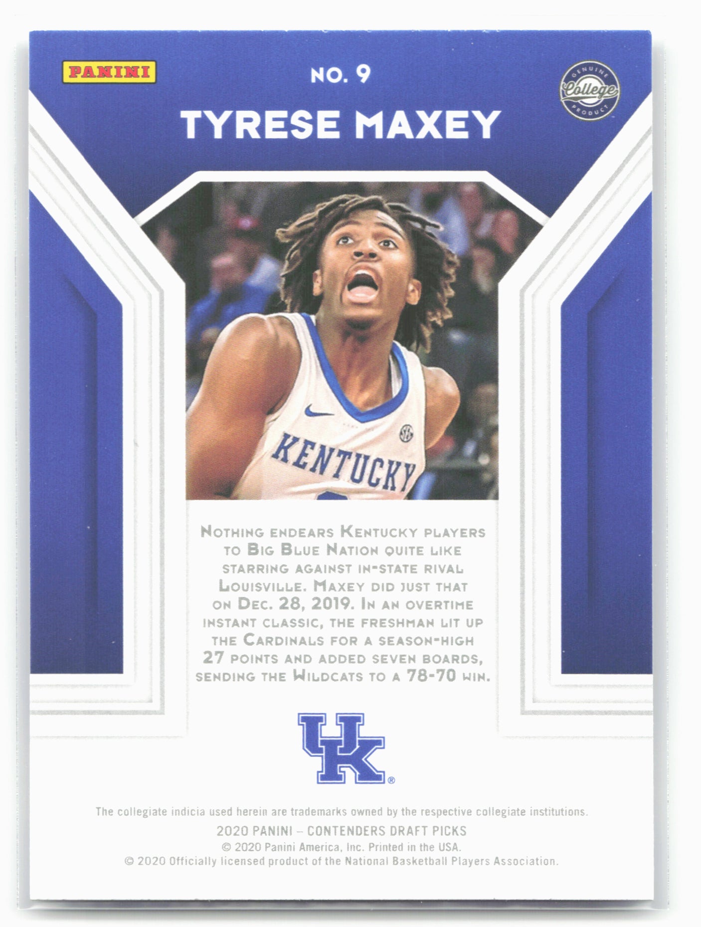2020 Panini Contenders Draft Picks #9 Tyrese Maxey Playing the Numbers Game