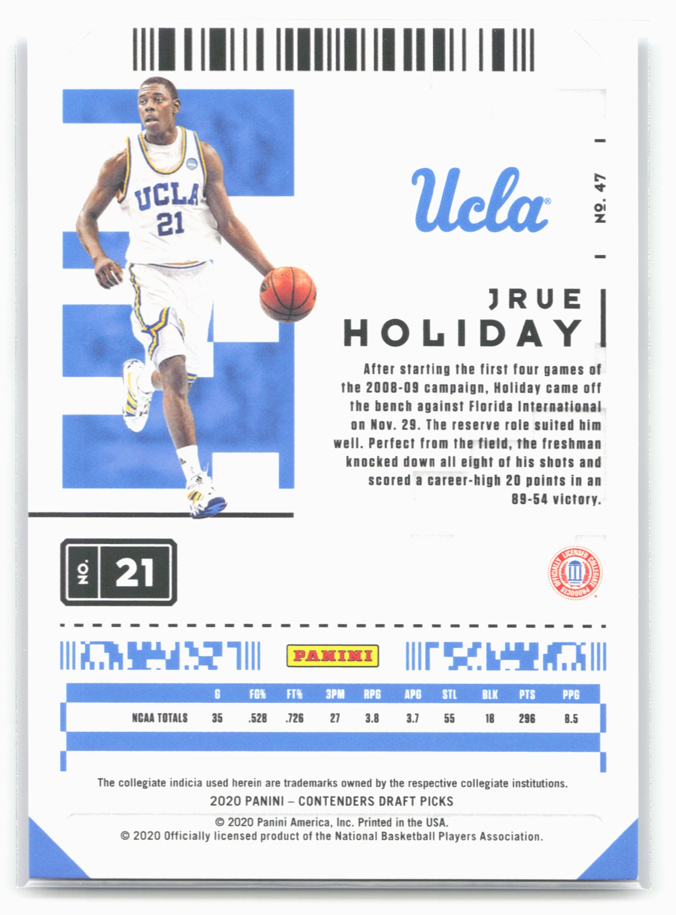2020 Panini Contenders Draft Picks #47 Jrue Holiday Conference Finals Ticket