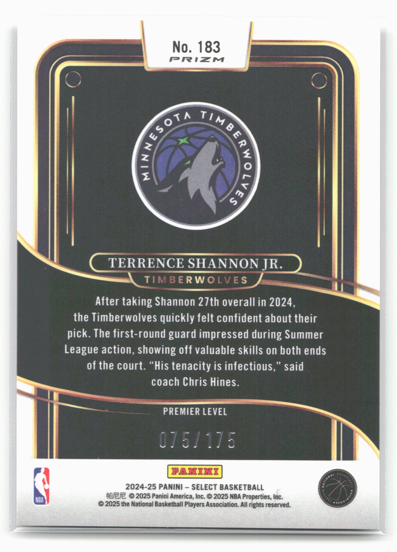 2024-25 Panini Select #183 Terrence Shannon Jr. Maroon Prizm #/175