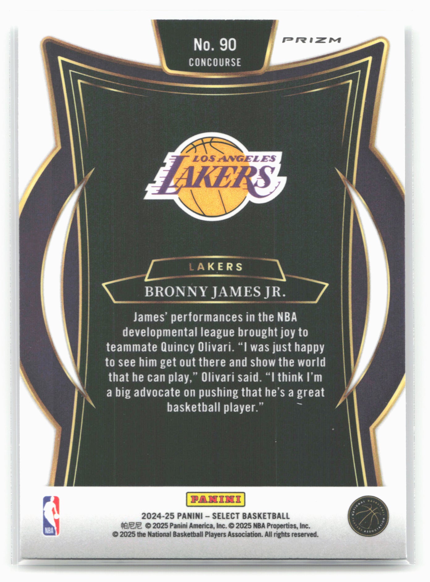 2024-25 Panini Select #90 Bronny James Jr. Silver Prizm