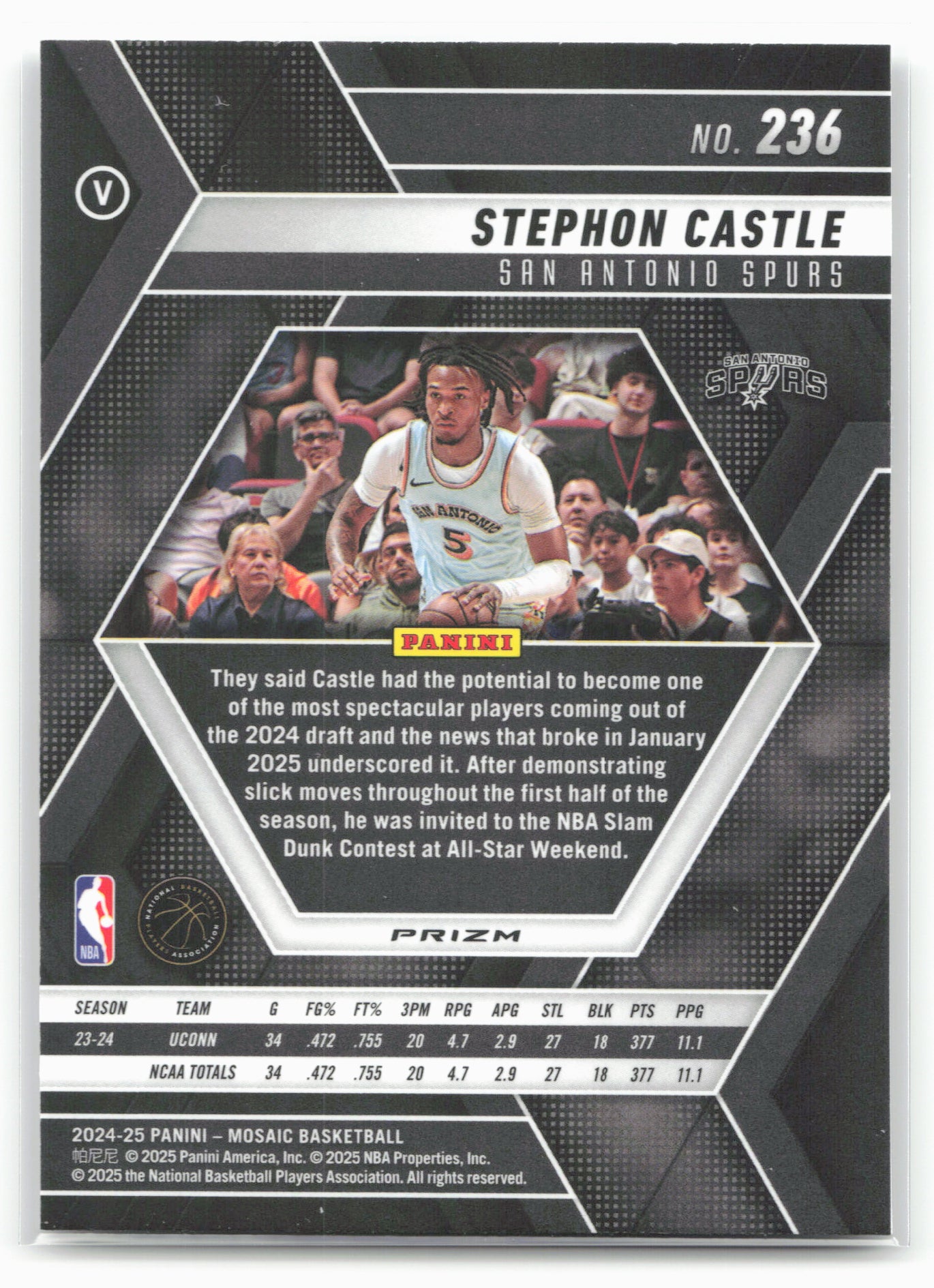 2024-25 Panini Mosaic #236 Stephon Castle Fast Break Silver Mosaic