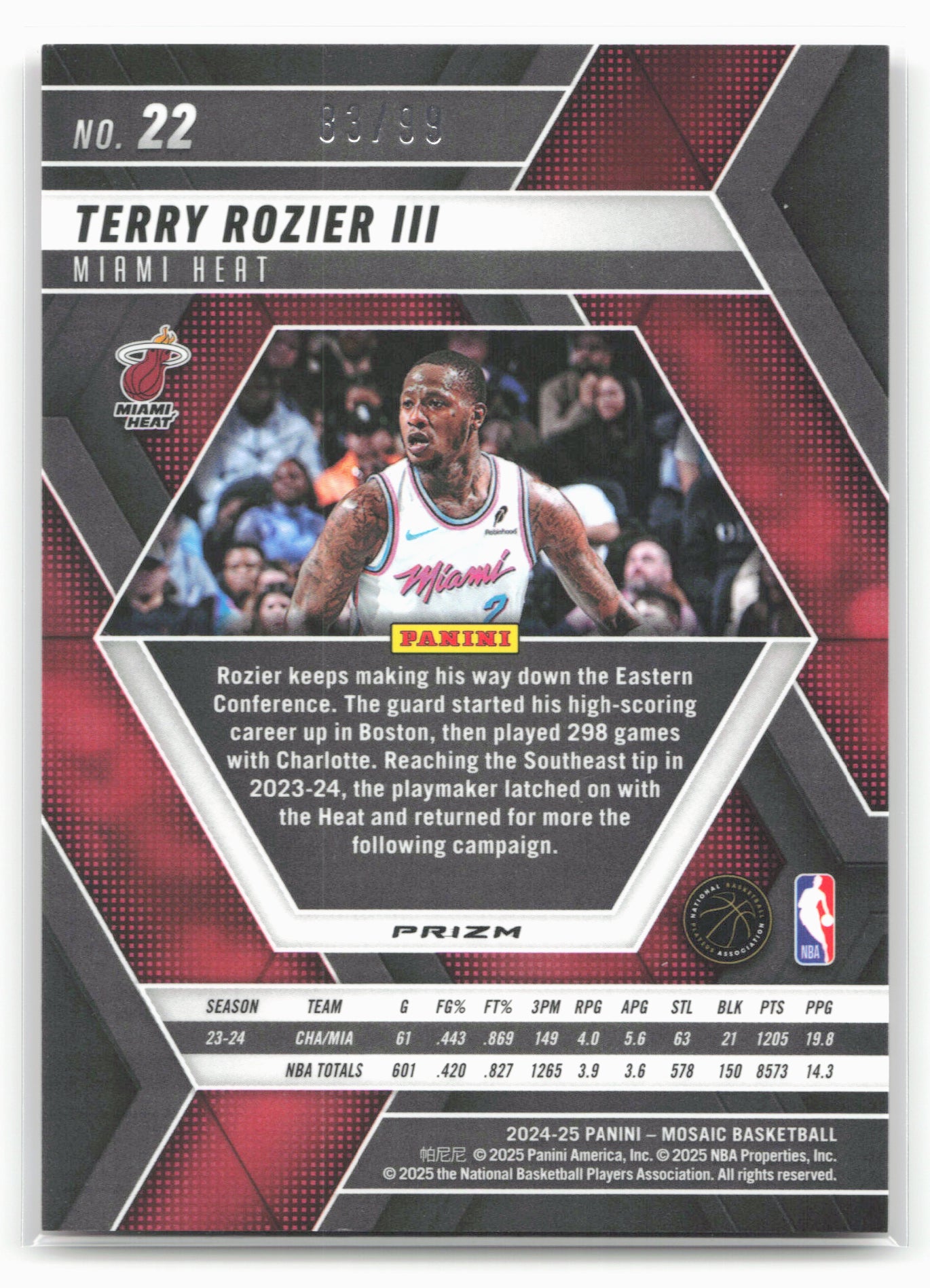 2024-25 Panini Mosaic #22 Terry Rozier III Montage Fast Break Red #/99