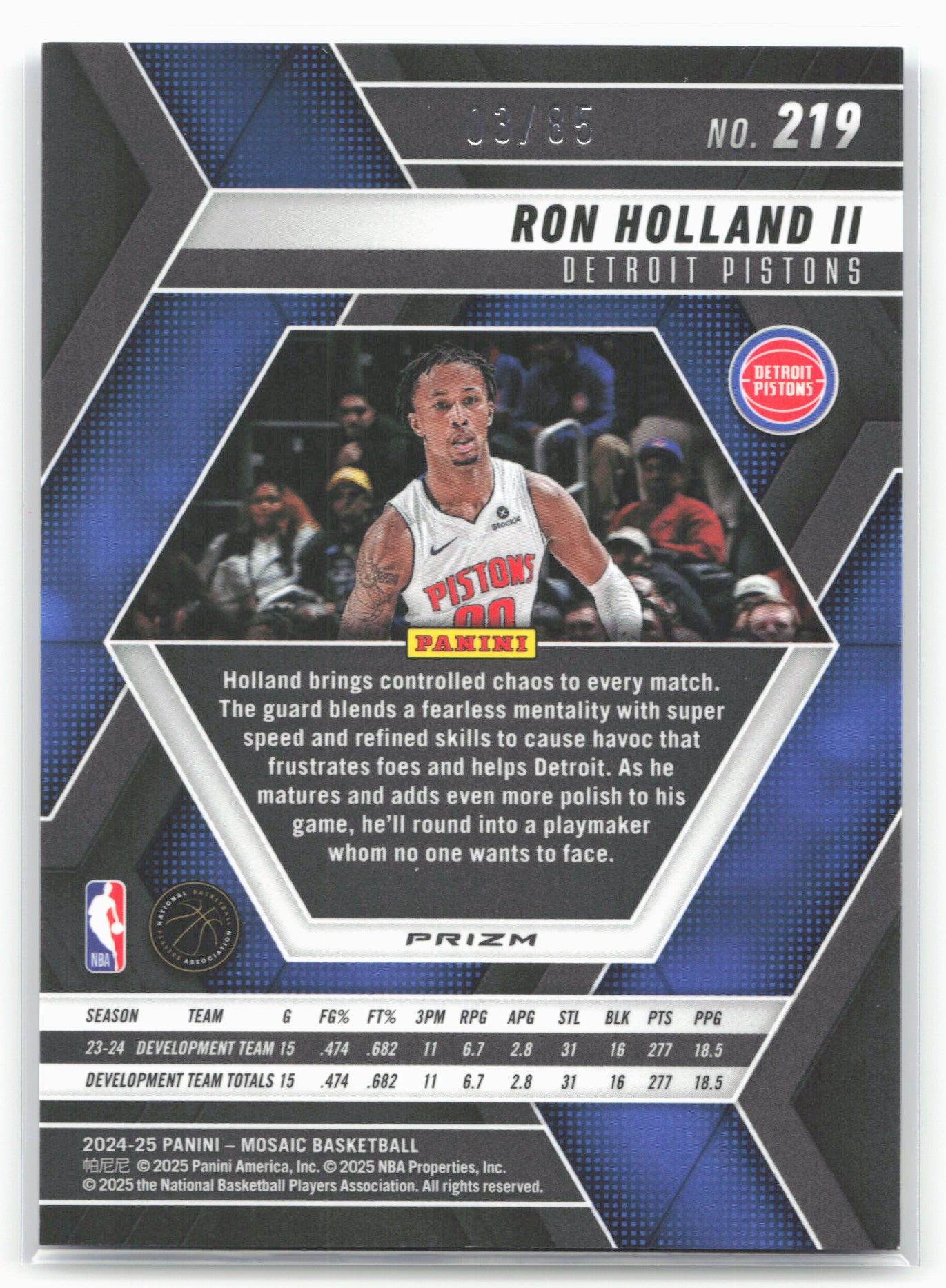 2024-25 Panini Mosaic #219 Ron Holland II Fast Break Blue Mosaic #/85