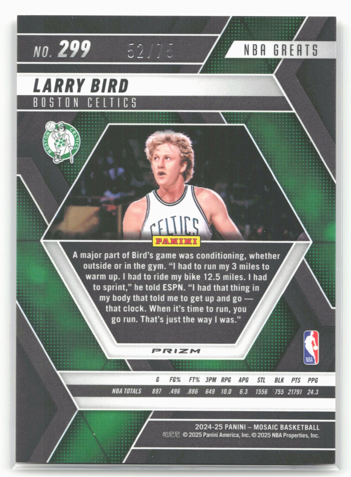 2024-25 Panini Mosaic #299 Larry Bird Choice Fusion Red & Yellow Mosaic #/75