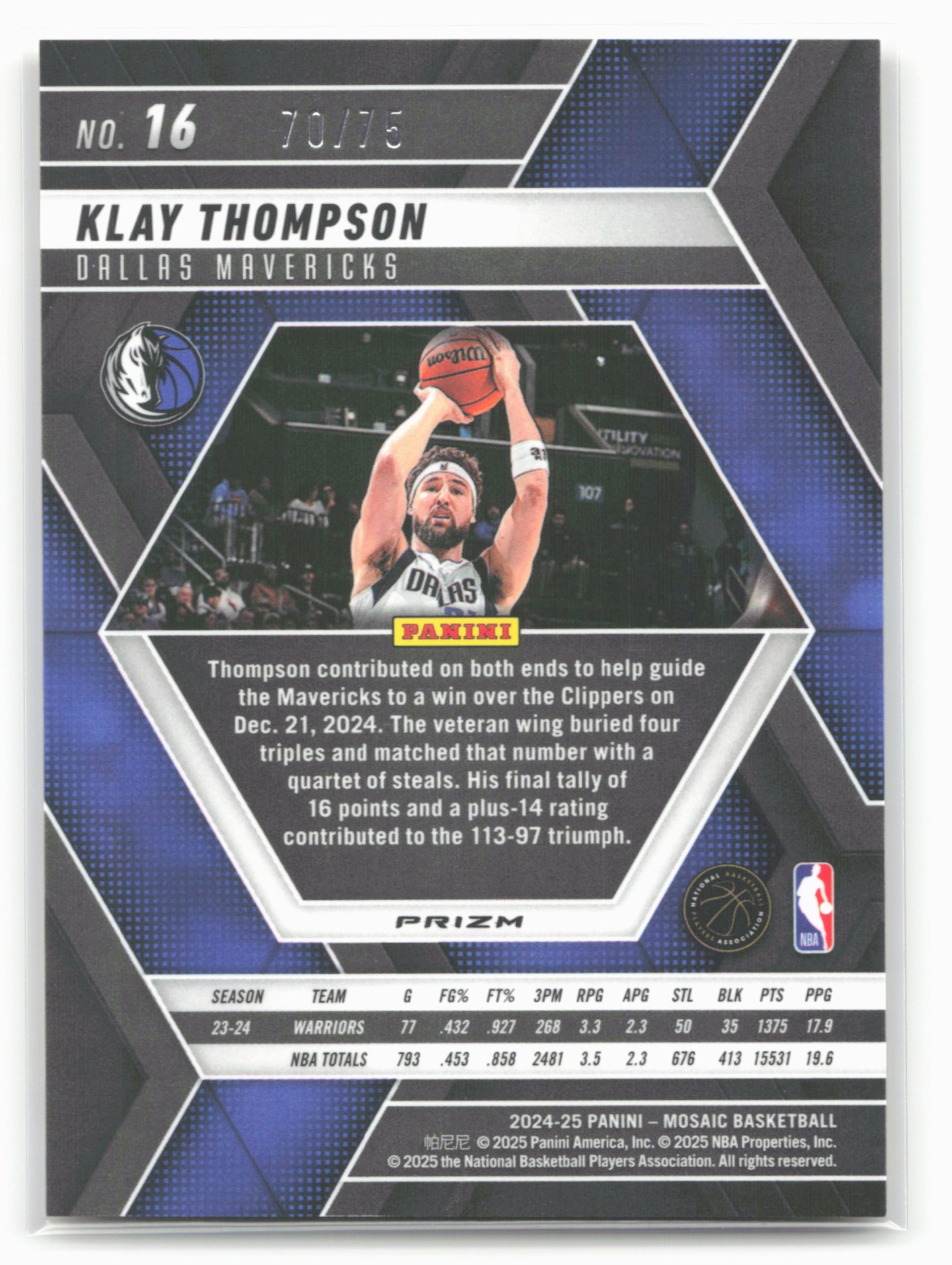 2024-25 Panini Mosaic #16 Klay Thompson Choice Fusion Red & Yellow Mosaic #/75