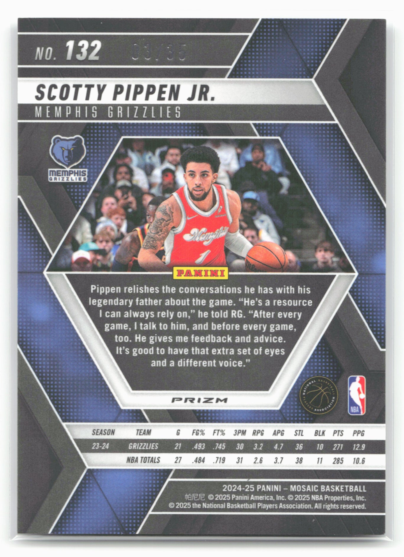 2024-25 Panini Mosaic #132 Scotty Pippen Jr. Choice White Mosaic #/35