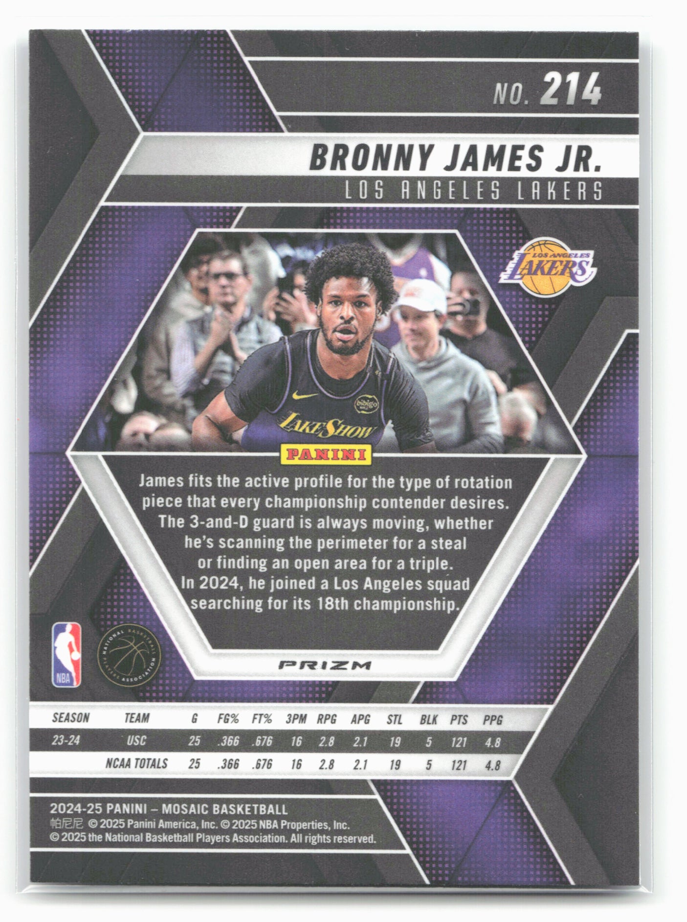 2024-25 Panini Mosaic #214 Bronny James Jr. Choice Peacock Mosaic