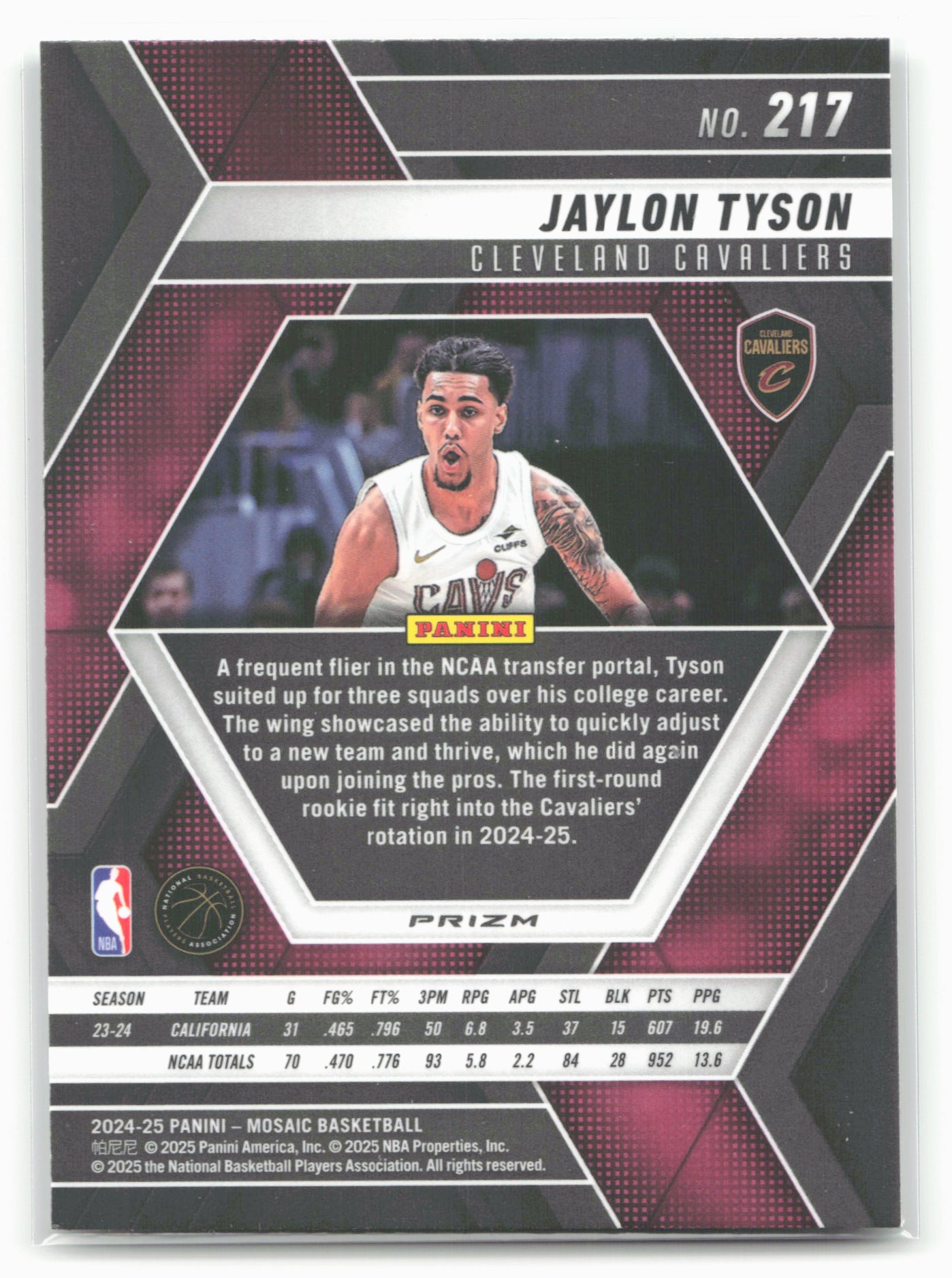 2024-25 Panini Mosaic #217 Jaylon Tyson Choice Red and Green Mosaic