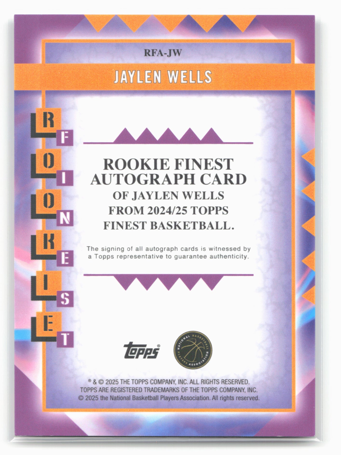 2024-25 Finest #RFA-JW Jaylen Wells Rookie Finest Autographs Blue X-Fractor #/99