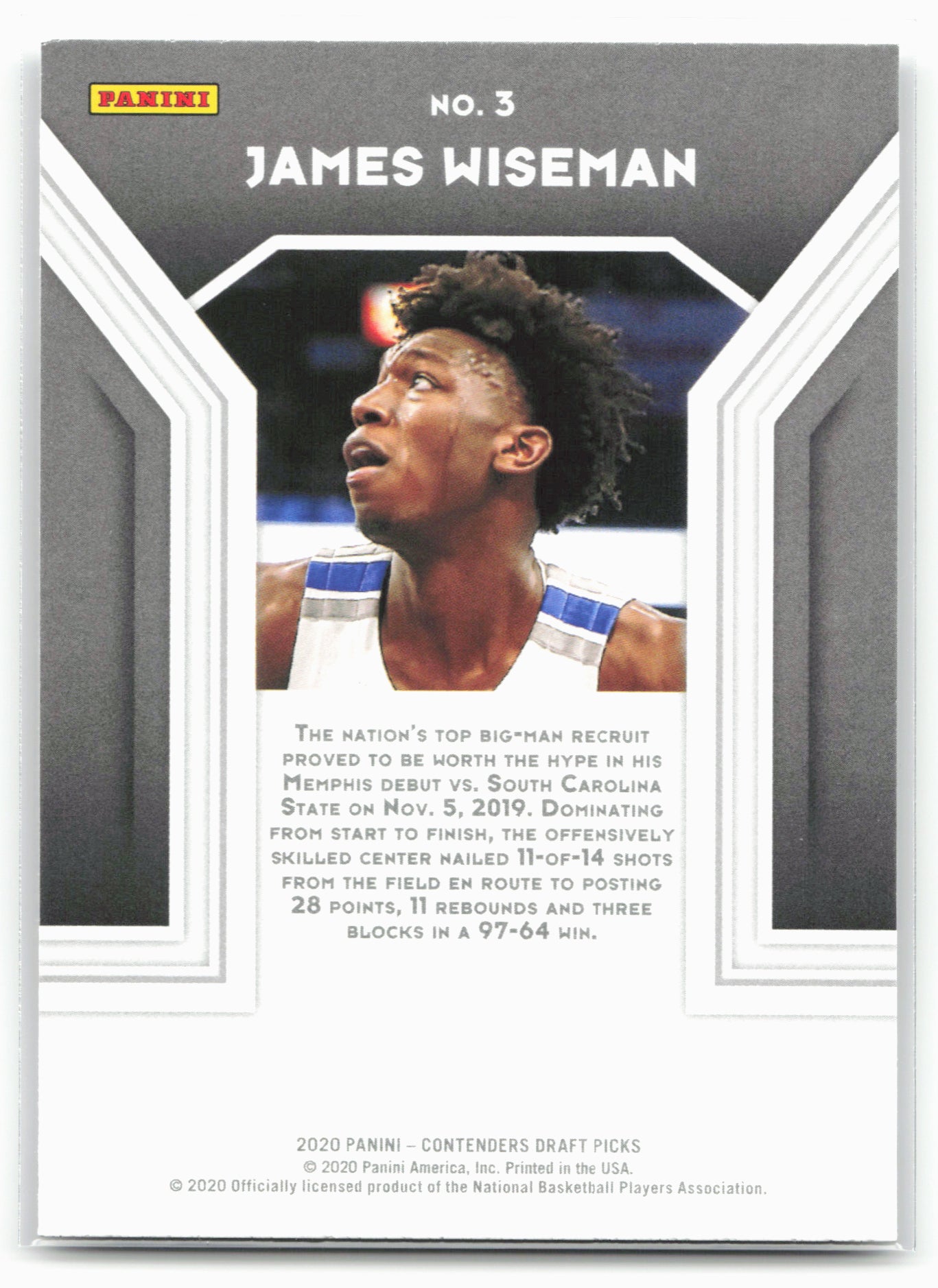 2020 Panini Contenders Draft Picks #3 James Wiseman the Numbers Game 20557