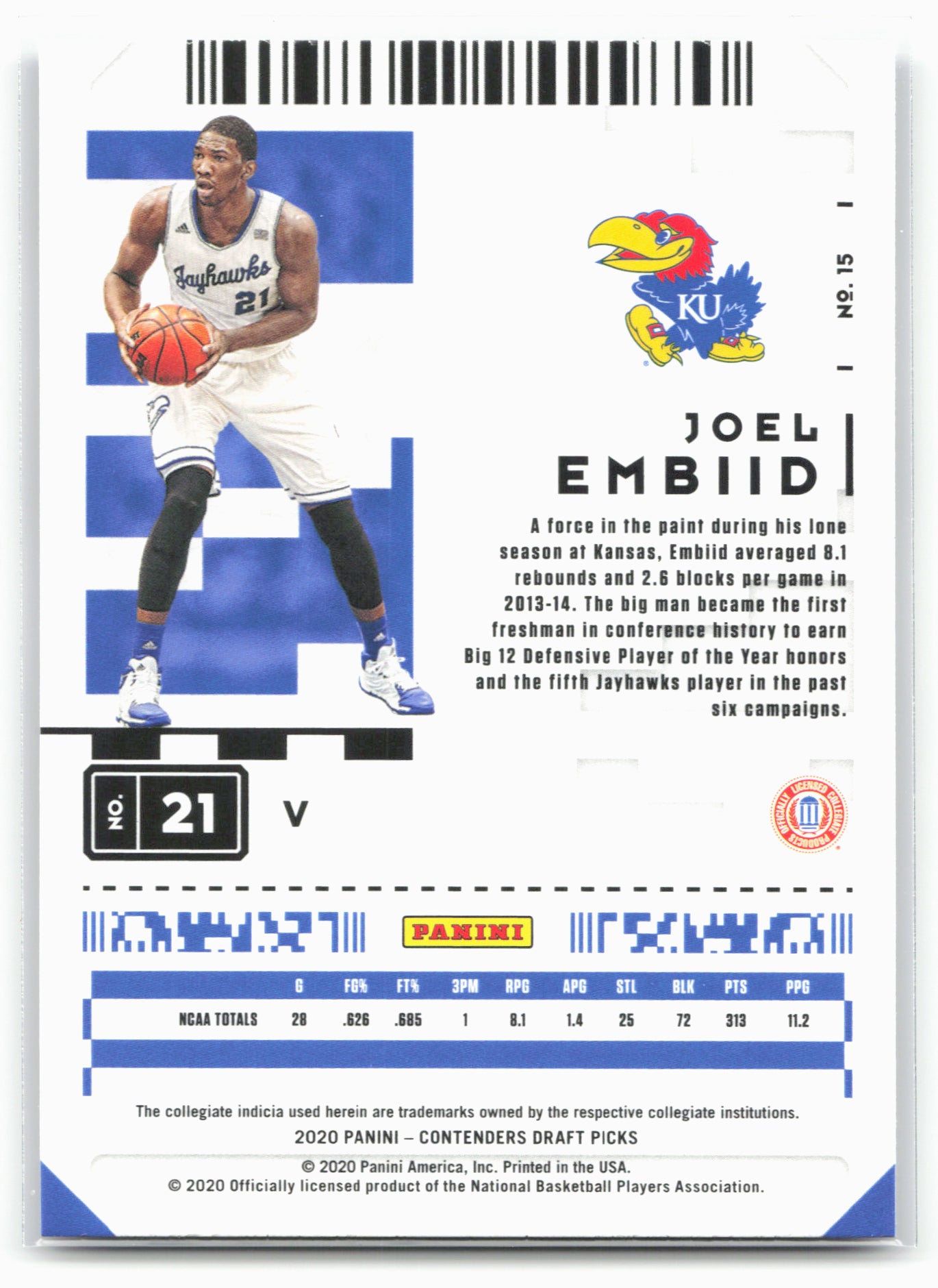 2020 Panini Contenders Draft Picks #15b Joel Embiid Campus Ticket 20559