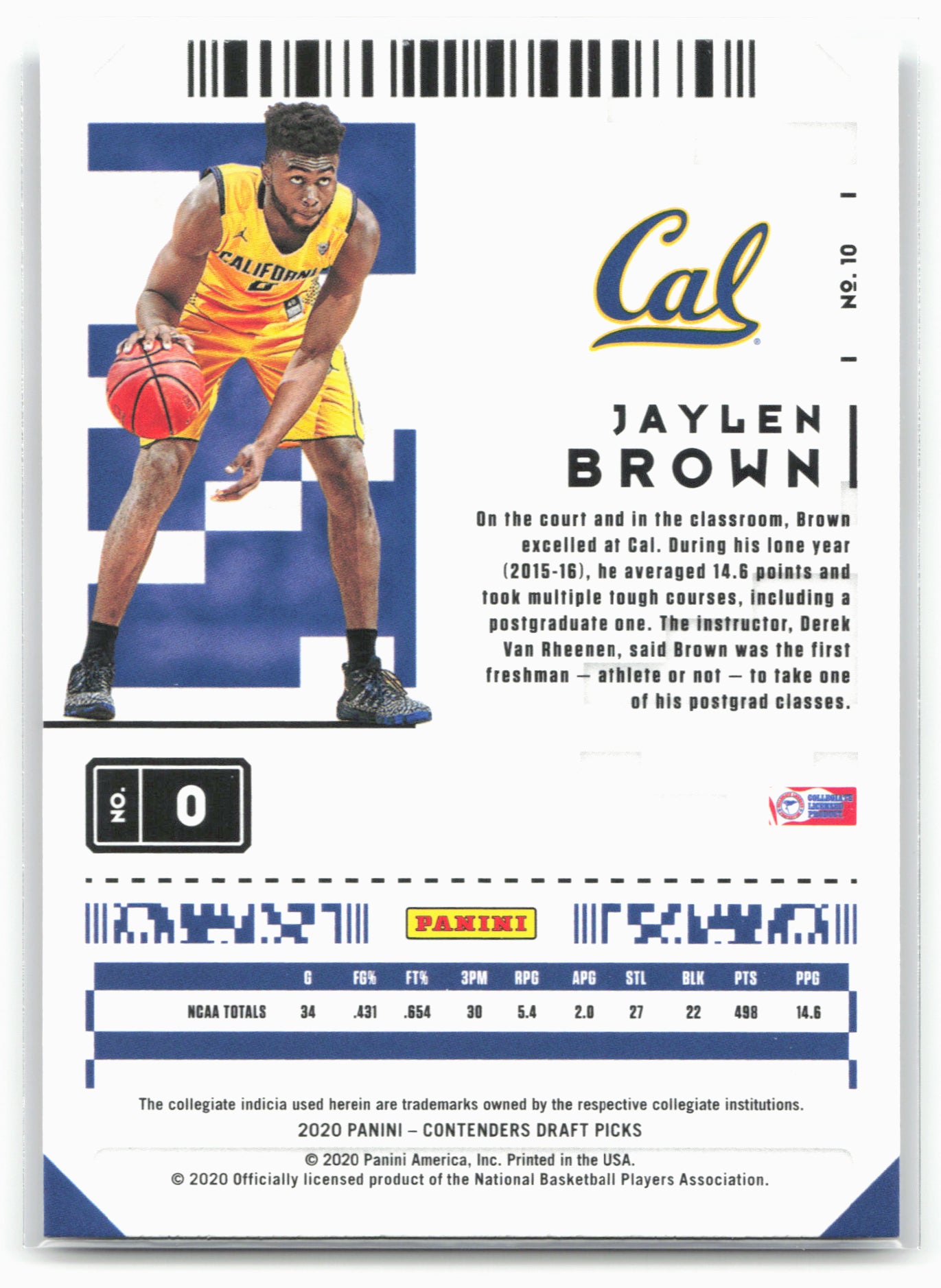2020 Panini Contenders Draft Picks #10 Jaylen Brown Campus Ticket 20561