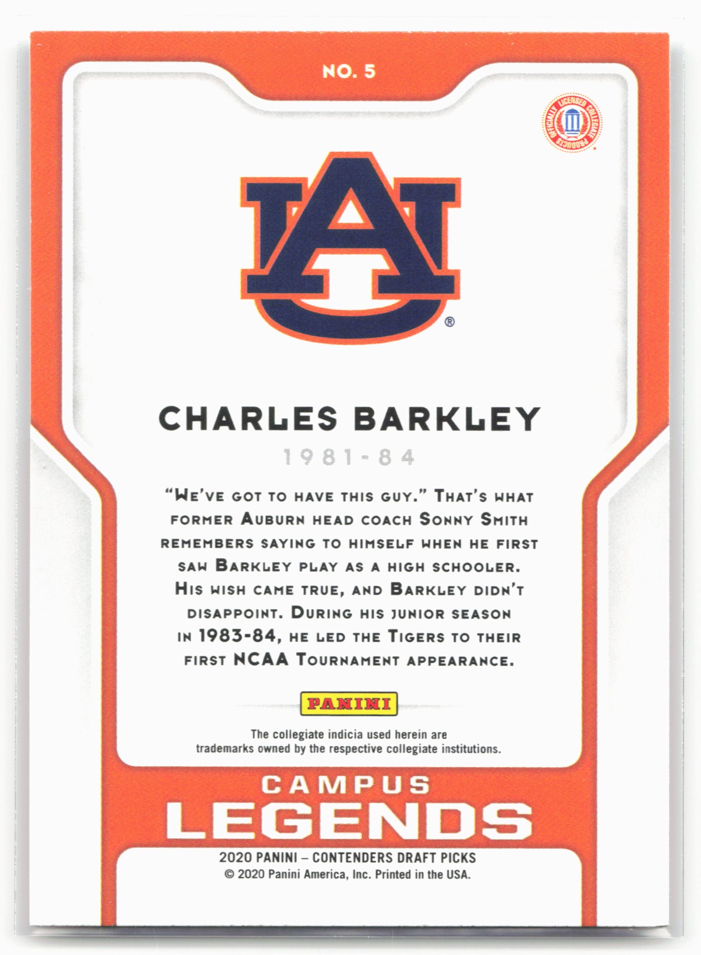 2020 Panini Contenders Draft Picks #5 Charles Barkley Campus Legends 20562