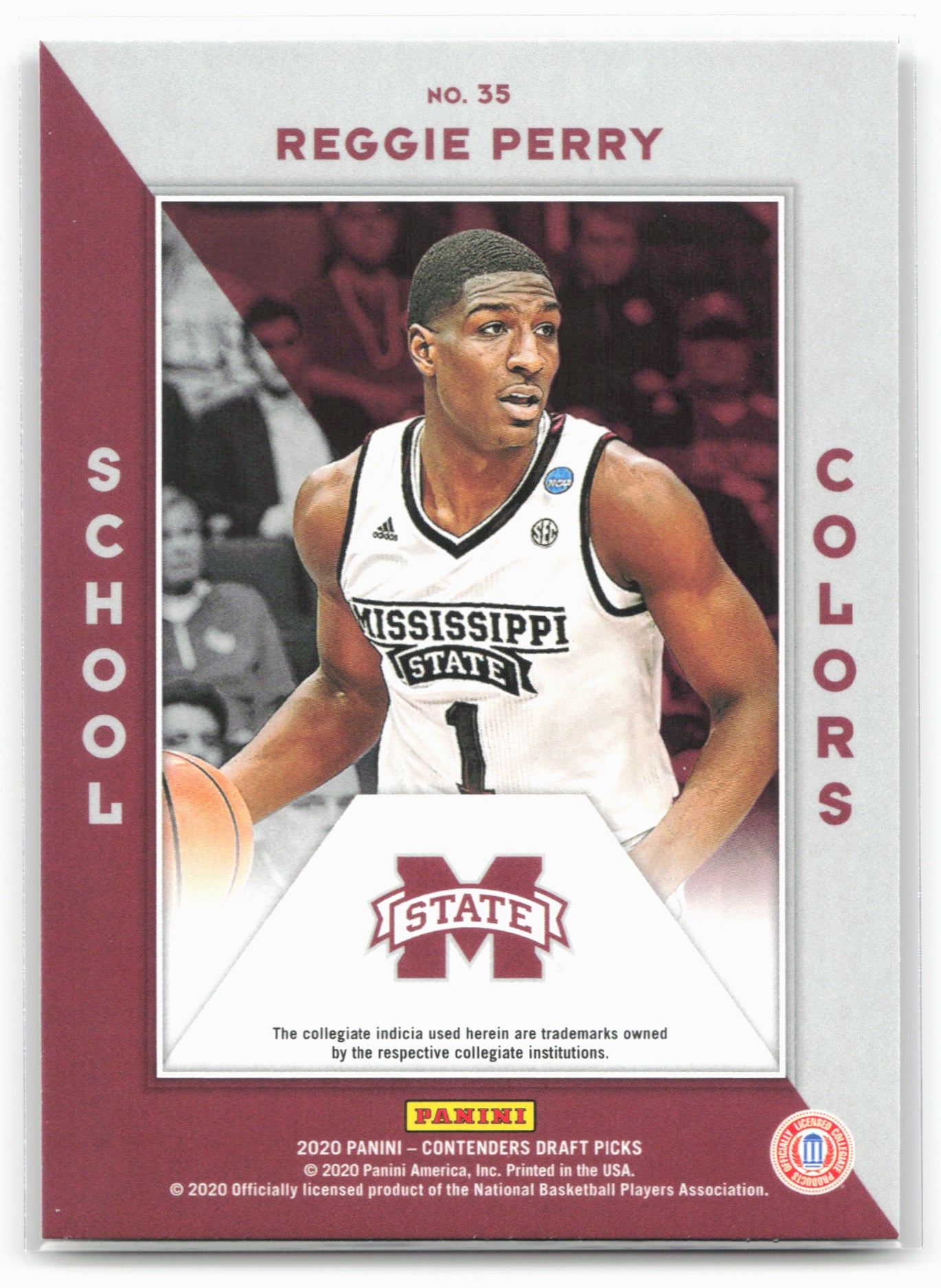 2020 Panini Contenders Draft Picks #35 Reggie Perry School Colors 20563