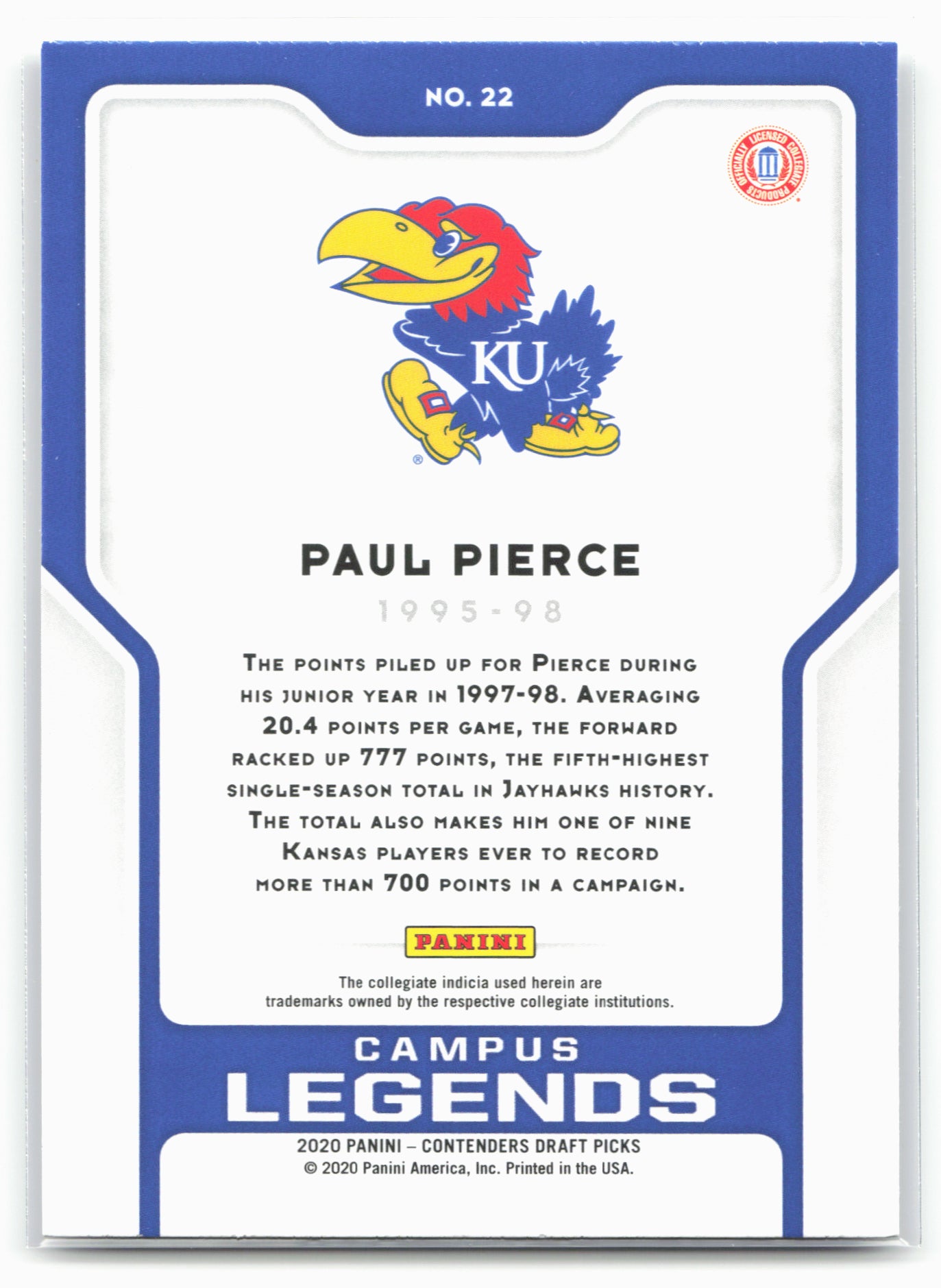 2020 Panini Contenders Draft Picks #22 Paul Pierce Campus Legends 20565
