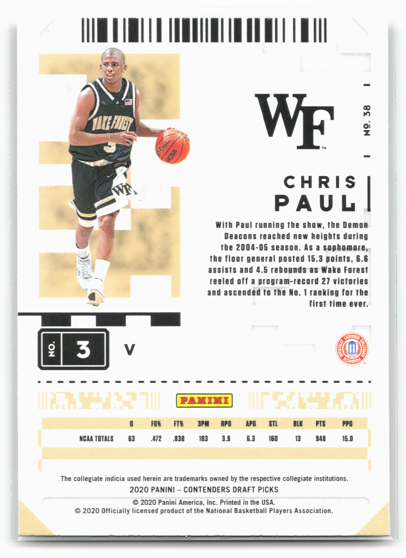 2020 Panini Contenders Draft Picks #38b Chris Paul Campus Ticket 20566
