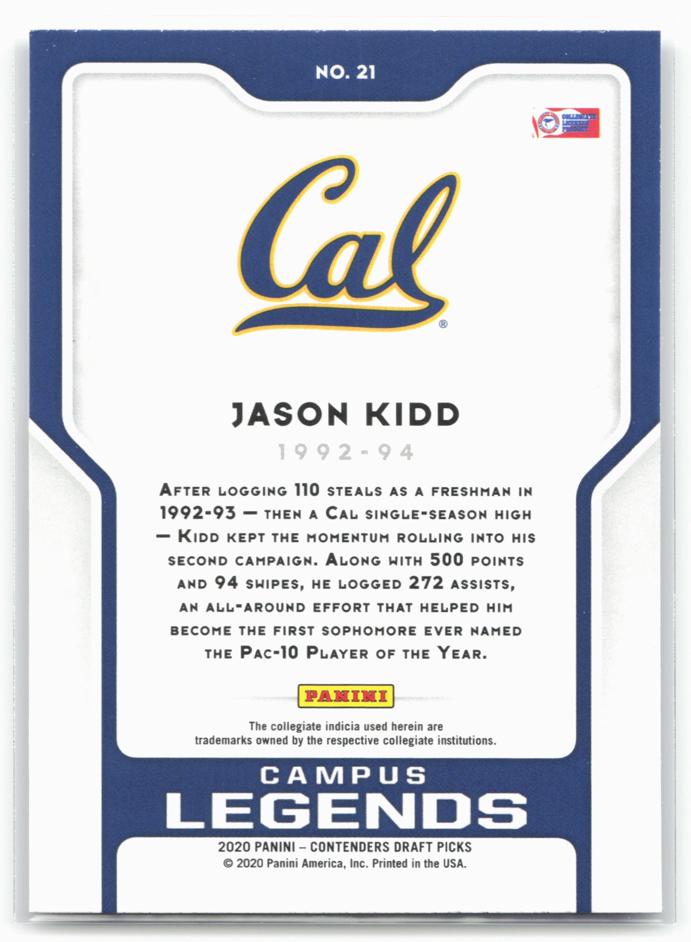 2020 Panini Contenders Draft Picks #21 Jason Kidd Campus Legends 20570