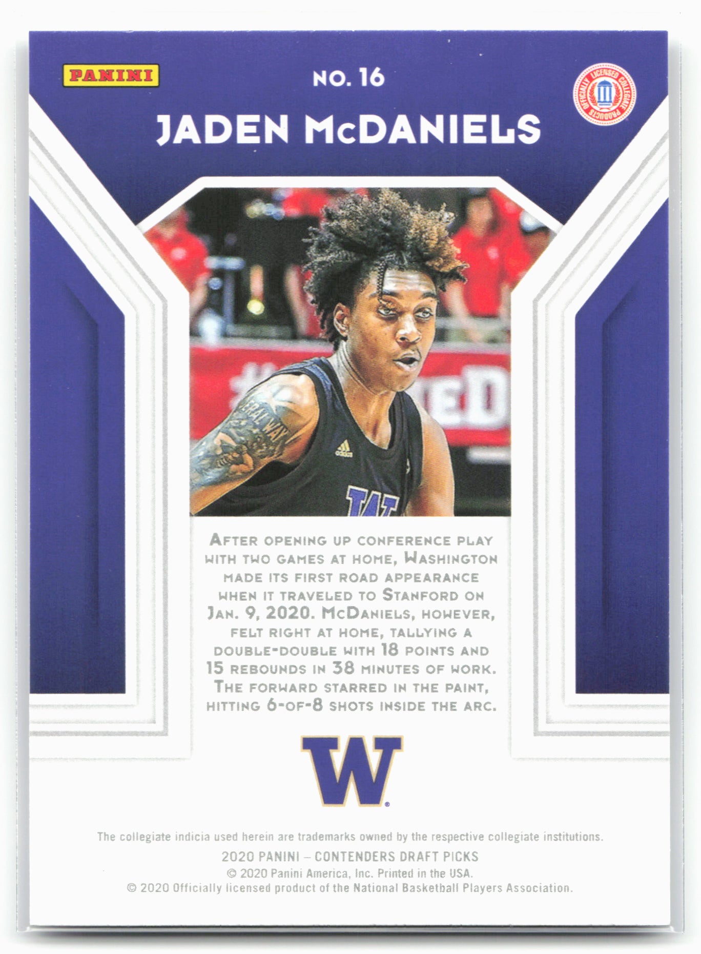 2020 Panini Contenders Draft Picks #16 Jaden McDaniels the Numbers Game 20572
