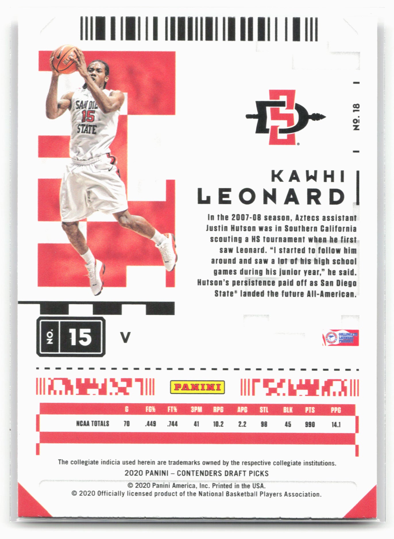 2020 Panini Contenders Draft Picks #18b Kawhi Leonard Campus Ticket 20579