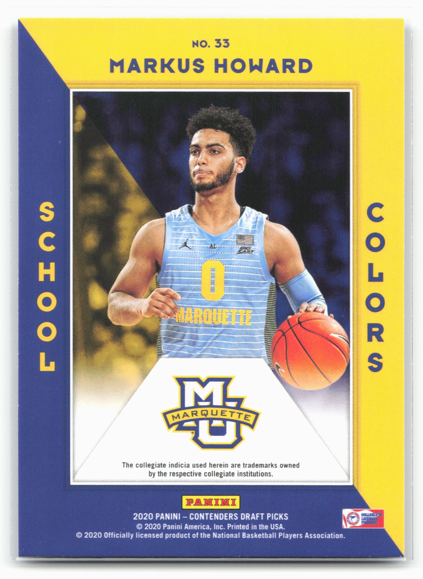 2020 Panini Contenders Draft Picks #33 Markus Howard School Colors 20581