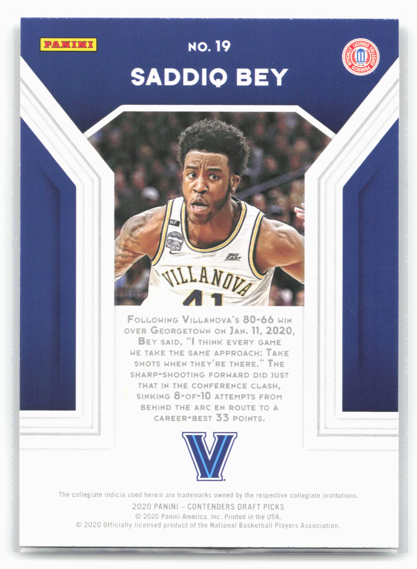 2020 Panini Contenders Draft Picks #19 Saddiq Bey Playing the Numbers Game 20582