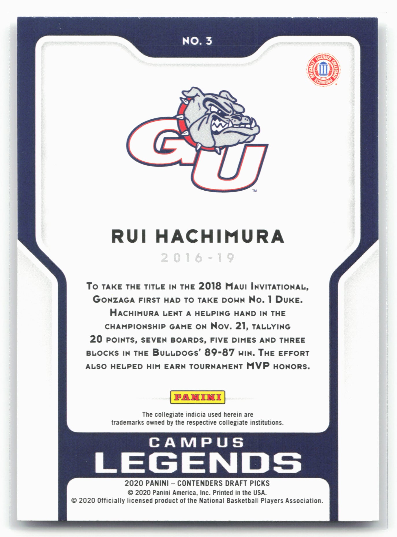 2020 Panini Contenders Draft Picks #3 Rui Hachimura Campus Legends 20583
