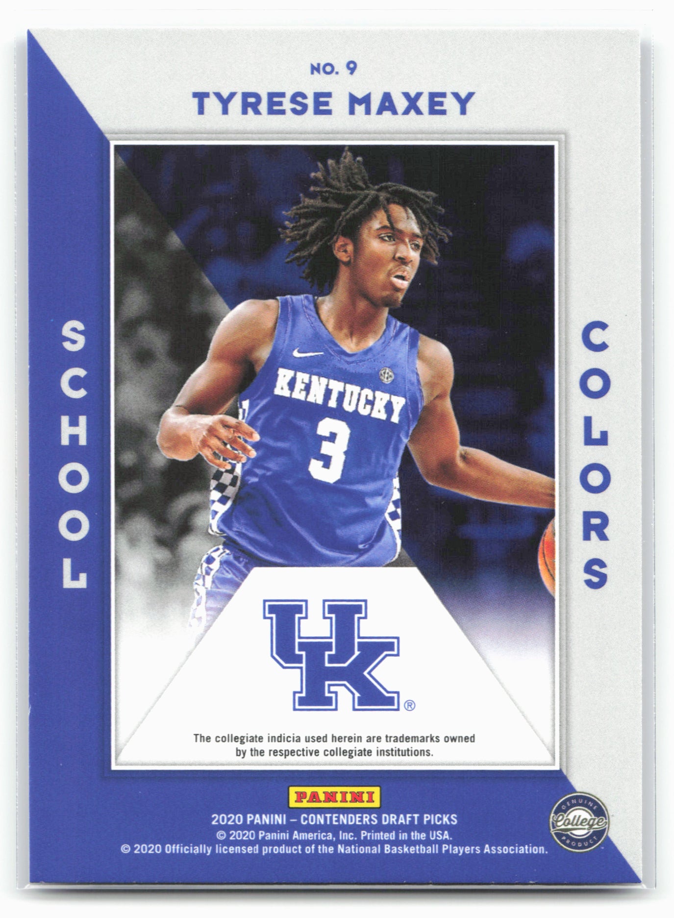 2020 Panini Contenders Draft Picks #9 Tyrese Maxey School Colors 20584