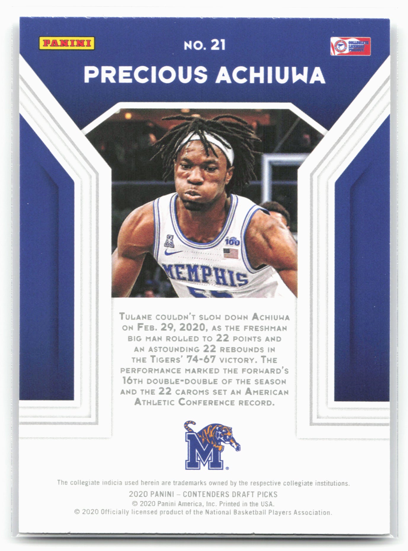 2020 Panini Contenders Draft Picks #21 Precious Achiuwa the Numbers Game 20585