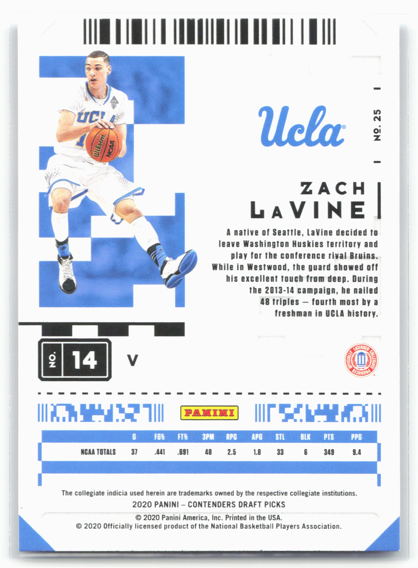 2020 Panini Contenders Draft Picks #25b Zach LaVine Campus Ticket 20586
