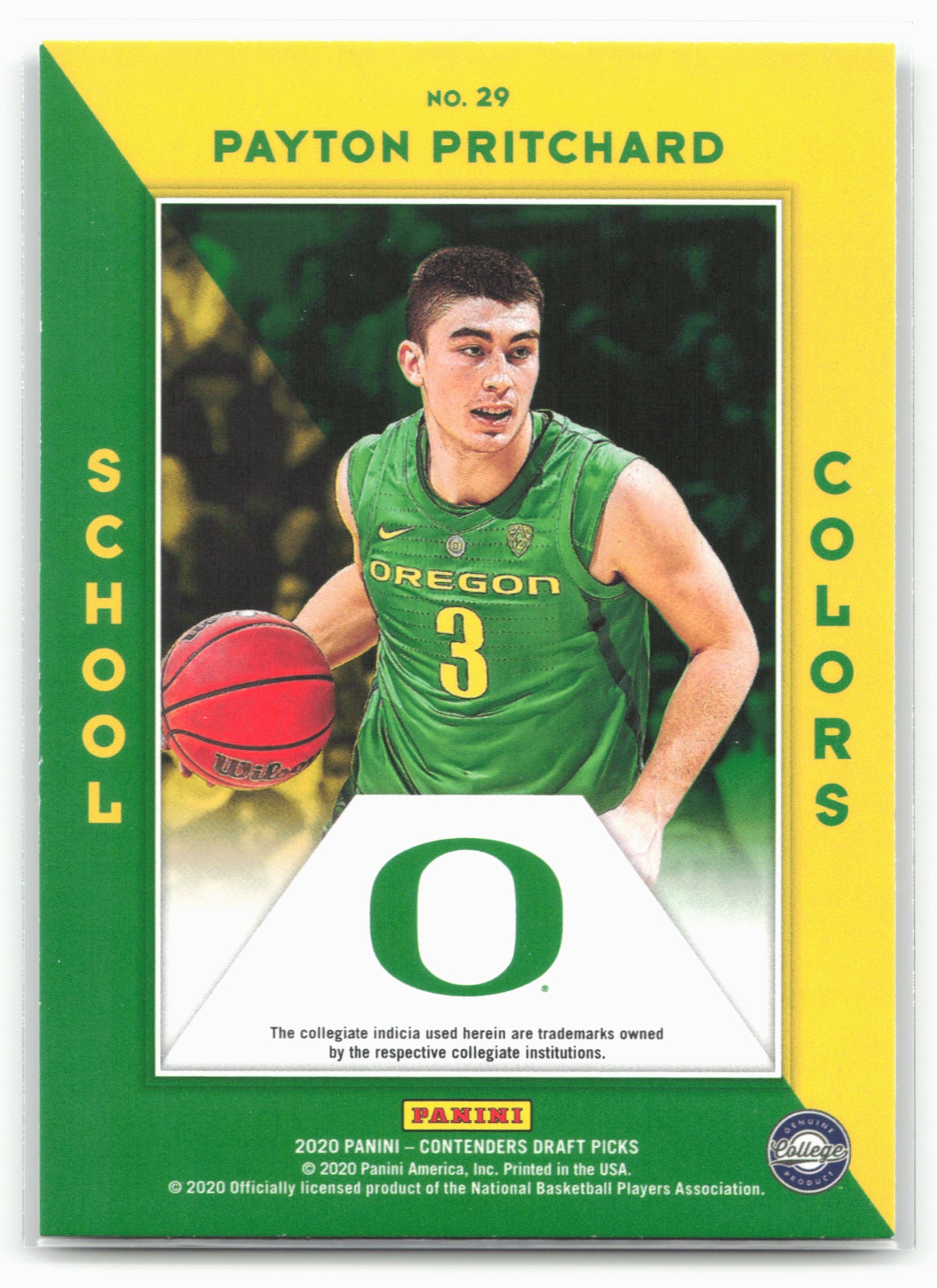 2020 Panini Contenders Draft Picks #29 Payton Pritchard School Colors 20587