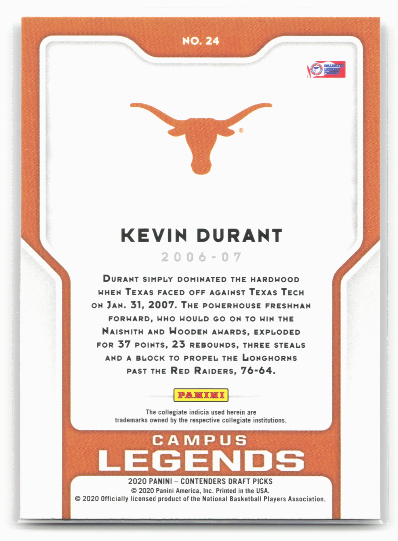 2020 Panini Contenders Draft Picks #24 Kevin Durant Campus Legends 20588