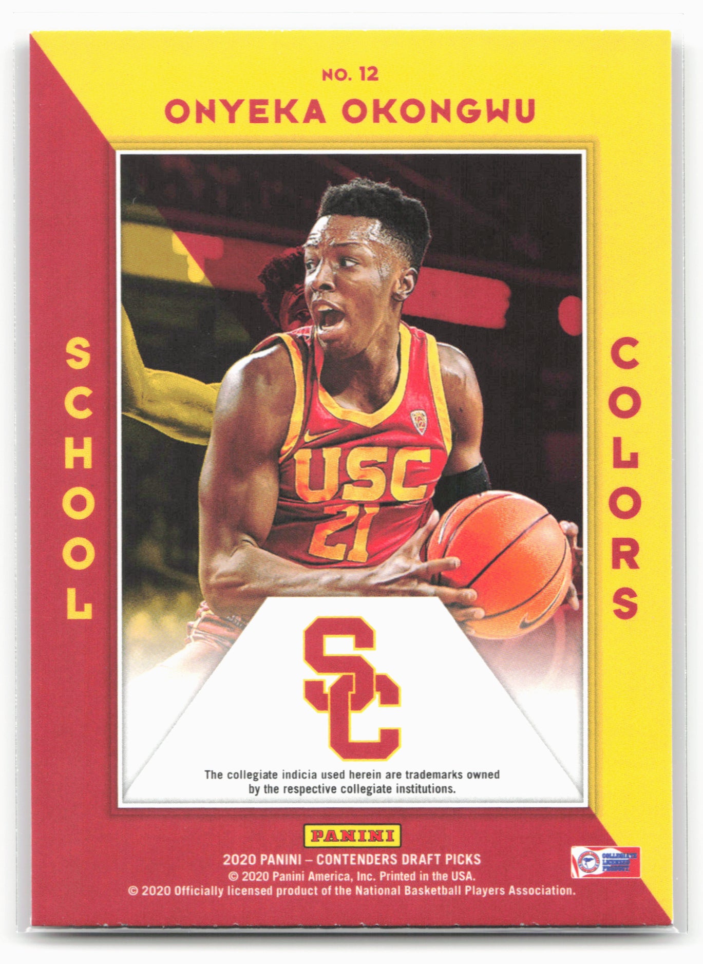 2020 Panini Contenders Draft Picks #12 Onyeka Okongwu School Colors 20589