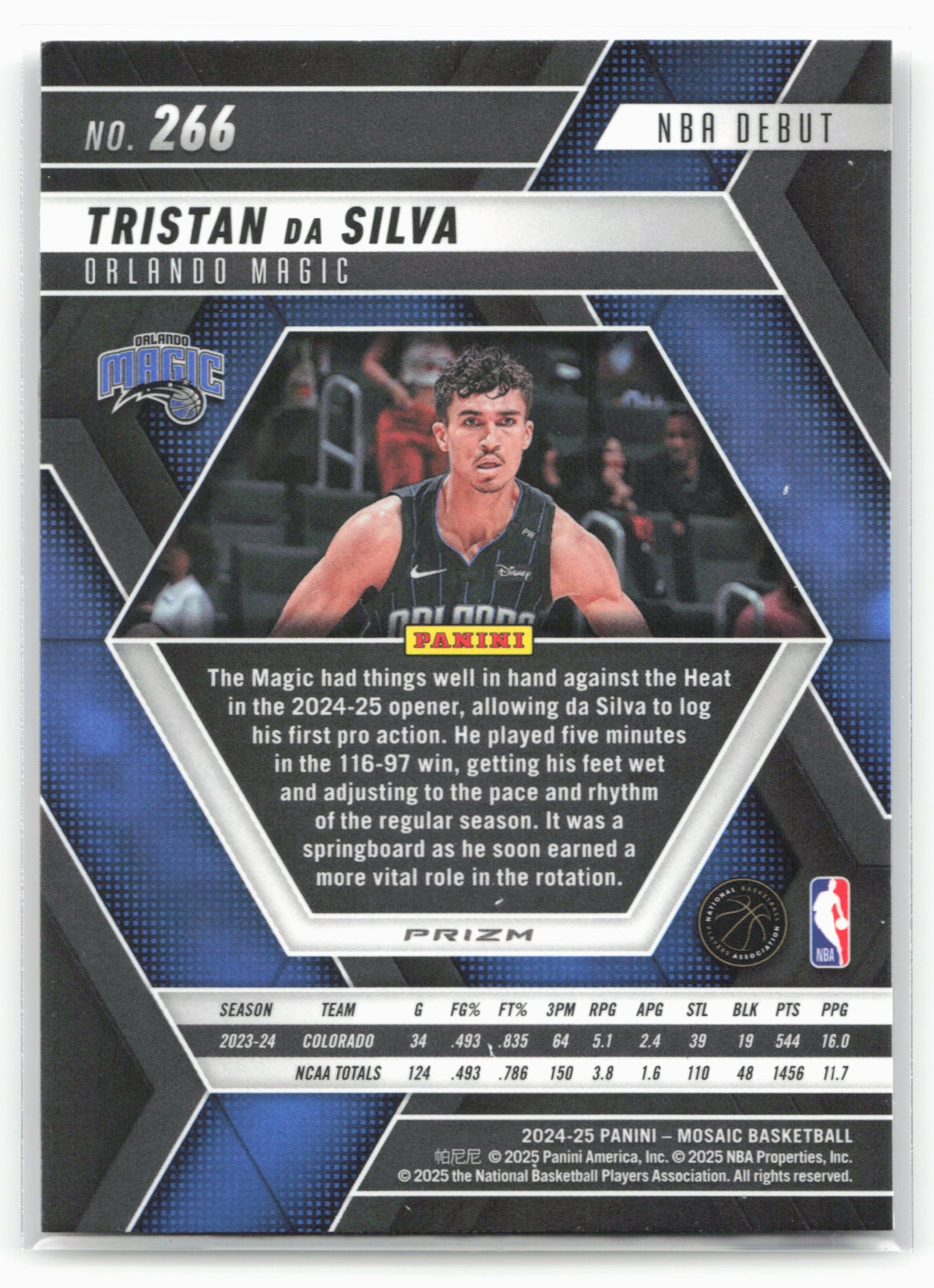 2024-25 Panini Mosaic #266 Tristan da Silva Fast Break Silver Mosaic