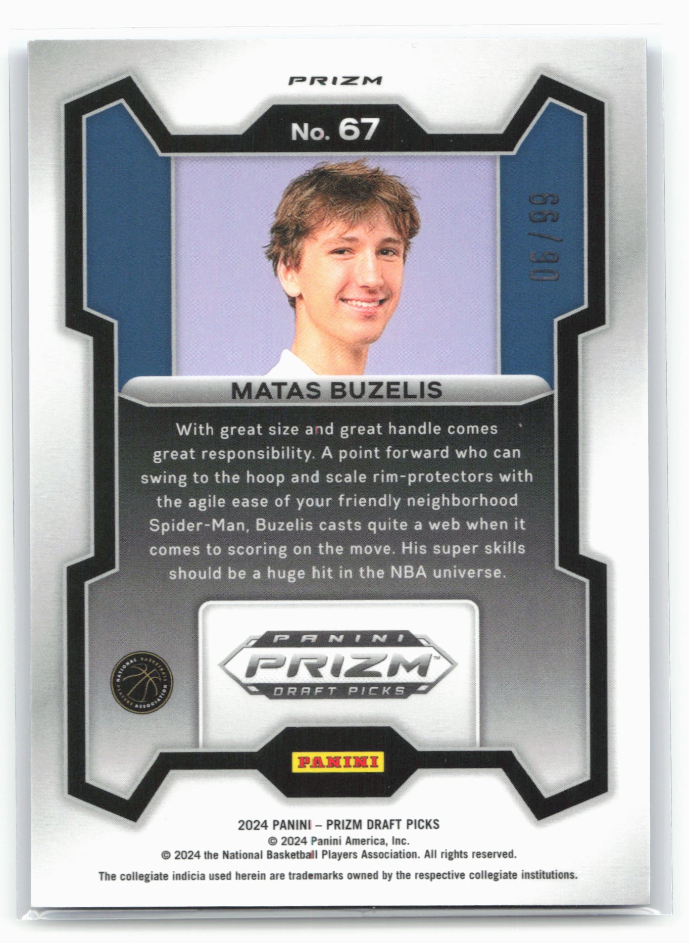 2024 Panini Prizm Draft Picks #67 Matas Buzelis Prizms Blue Pulsar 06/99