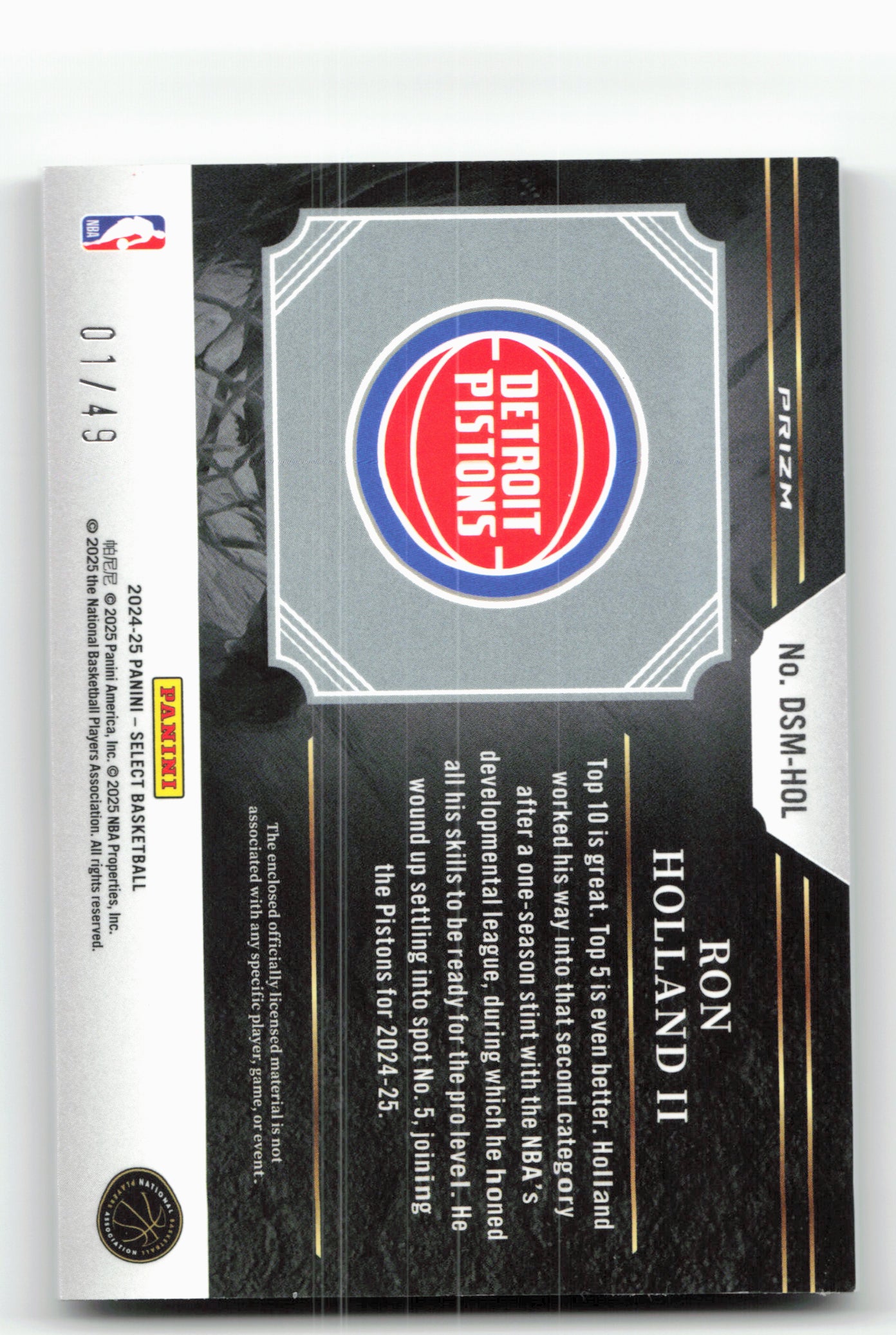 2024-25 Panini Select #DSM-HOL Ron Holland II Draft Selections Copper #/49