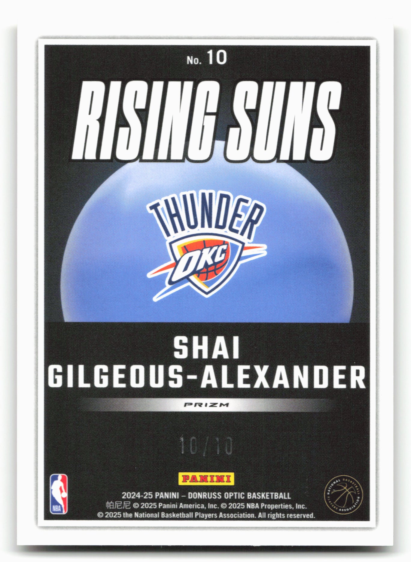 2024-25 Donruss Optic #10 Shai Gilgeous-Alexander Rising Suns Gold 10/10